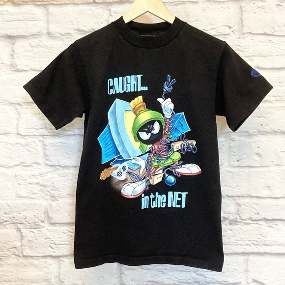 Marvin The Martian 1999 Vintage Small T Shirt In The Net Computer Y2K Black
